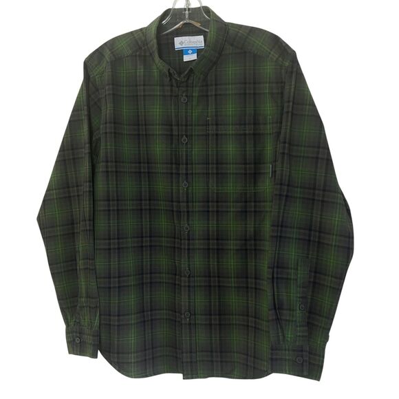 Columbia Men's Flannel Shirt Button Up Long Sleeve Plaid Green Small 100% Cotton - Picture 1 of 6